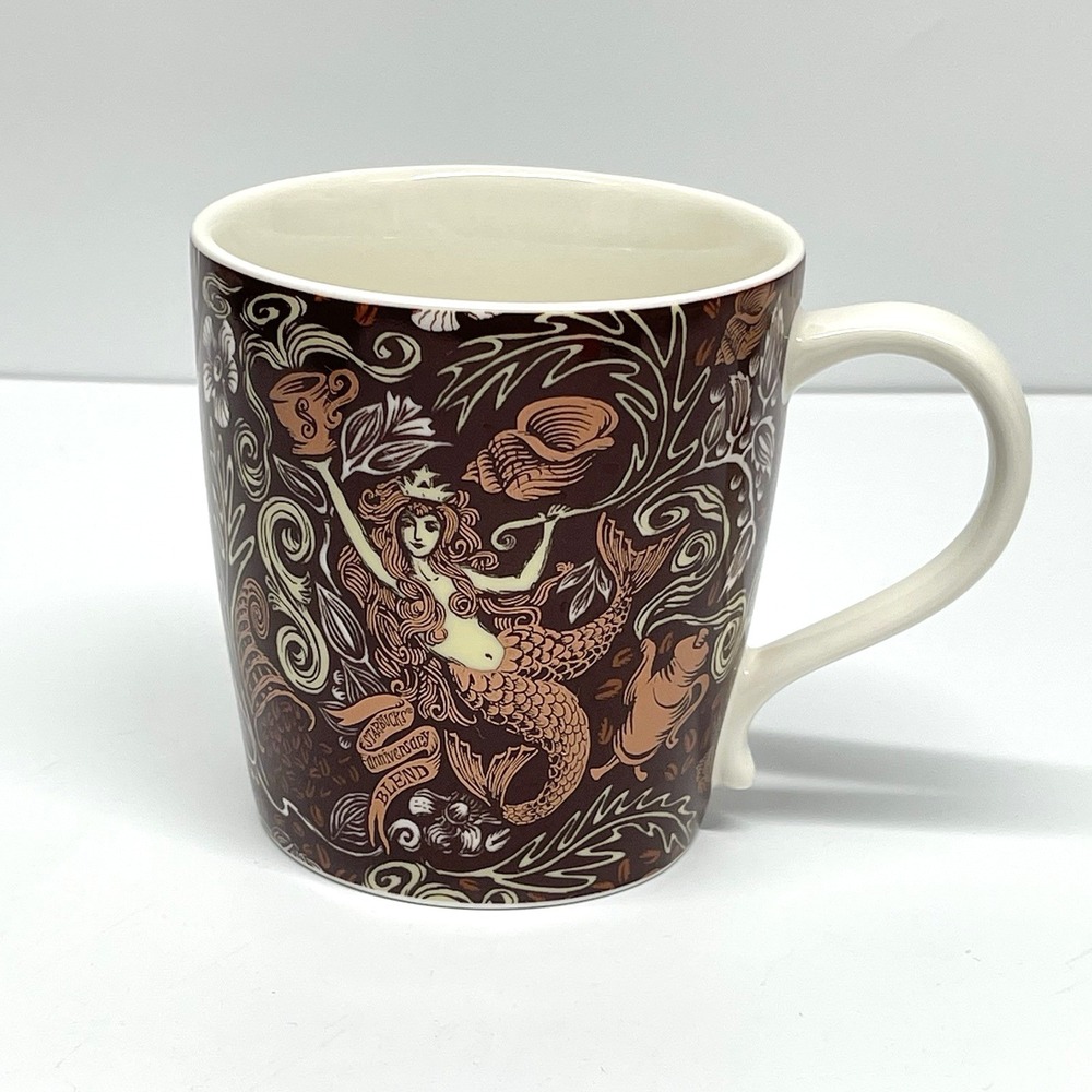 Starbucks‎ 2008 Anniversary Blend Mermaid Siren Coffee Mug 12 oz Copper Brown